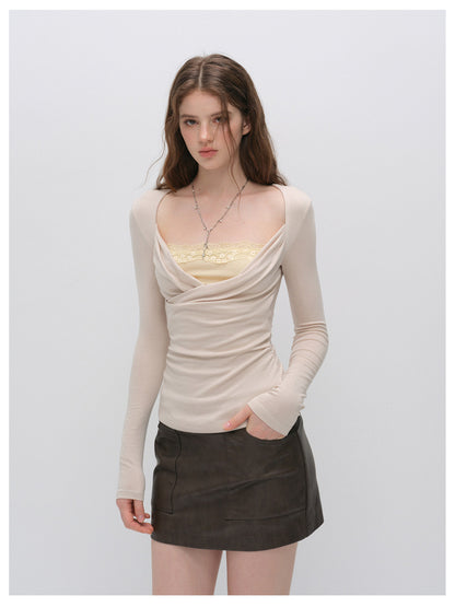 Lace Ruched Crossover Top