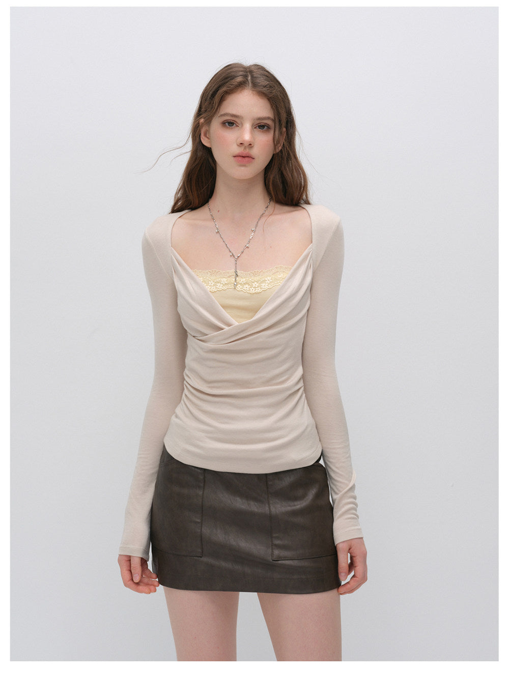 Lace Ruched Crossover Top