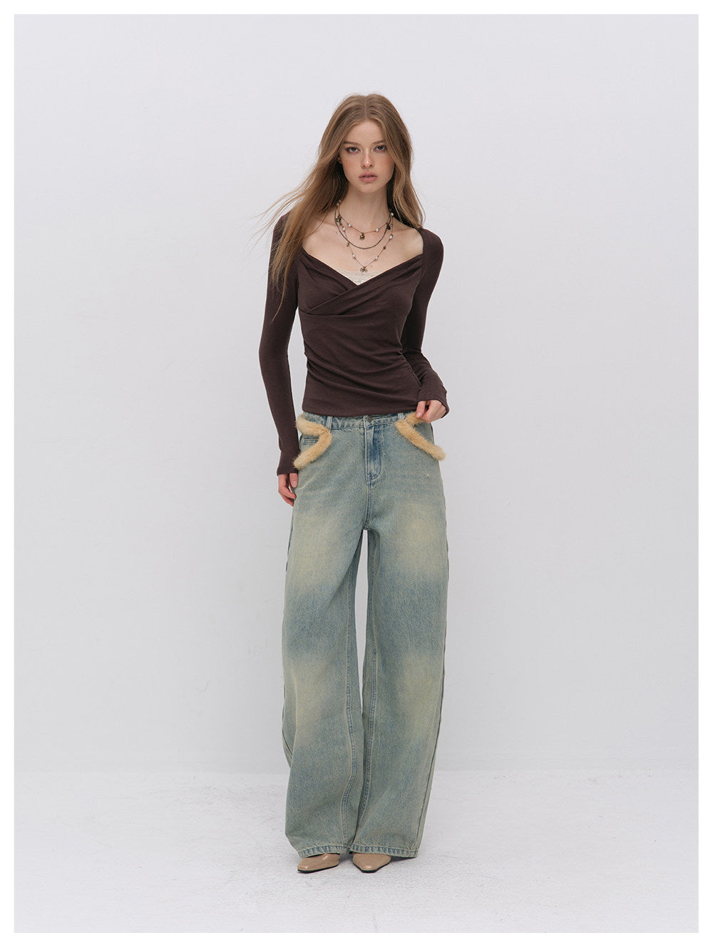 Lace Ruched Crossover Top