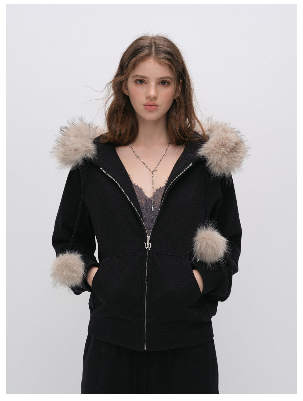 Contrast Fur Hooded Tracksuit