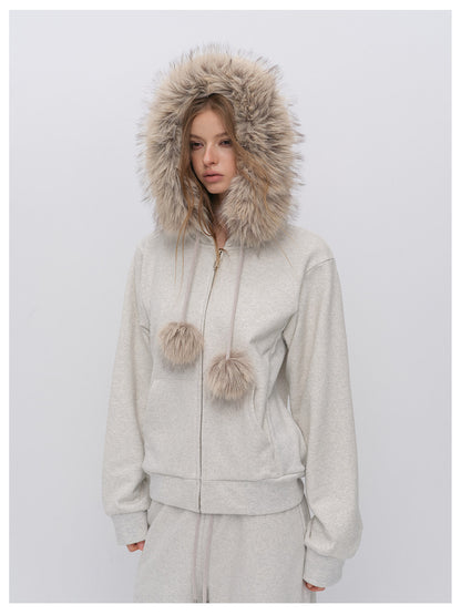 Contrast Fur Hooded Tracksuit