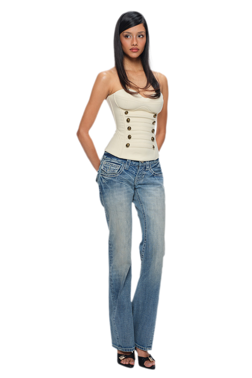 Washed Low-Rise Flared Jeans