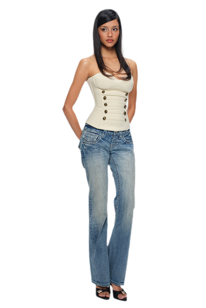 Washed Low-Rise Flared Jeans