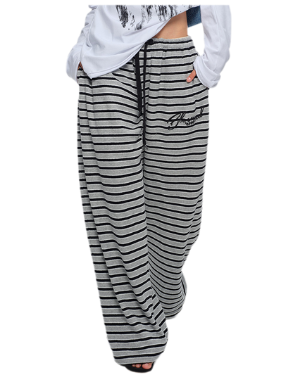 Embroidered Stripe Wide-Leg Pants