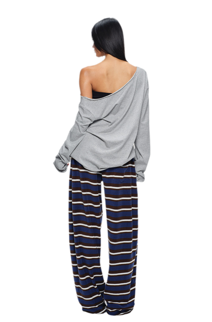 Embroidered Stripe Wide-Leg Pants