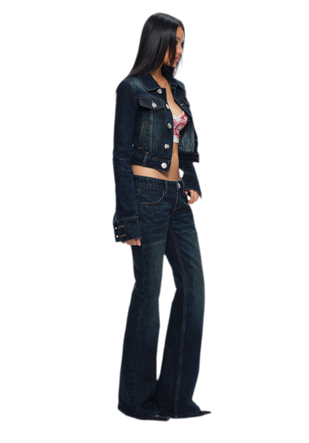 Embroidered Low-Rise Flared Jeans