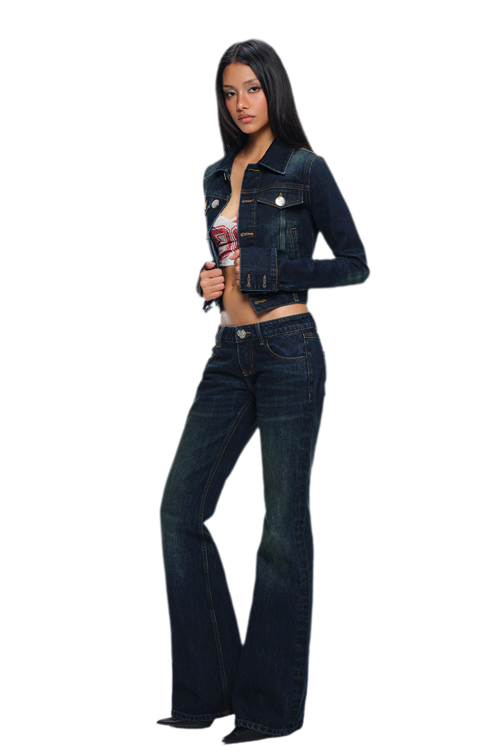 Embroidered Low-Rise Flared Jeans