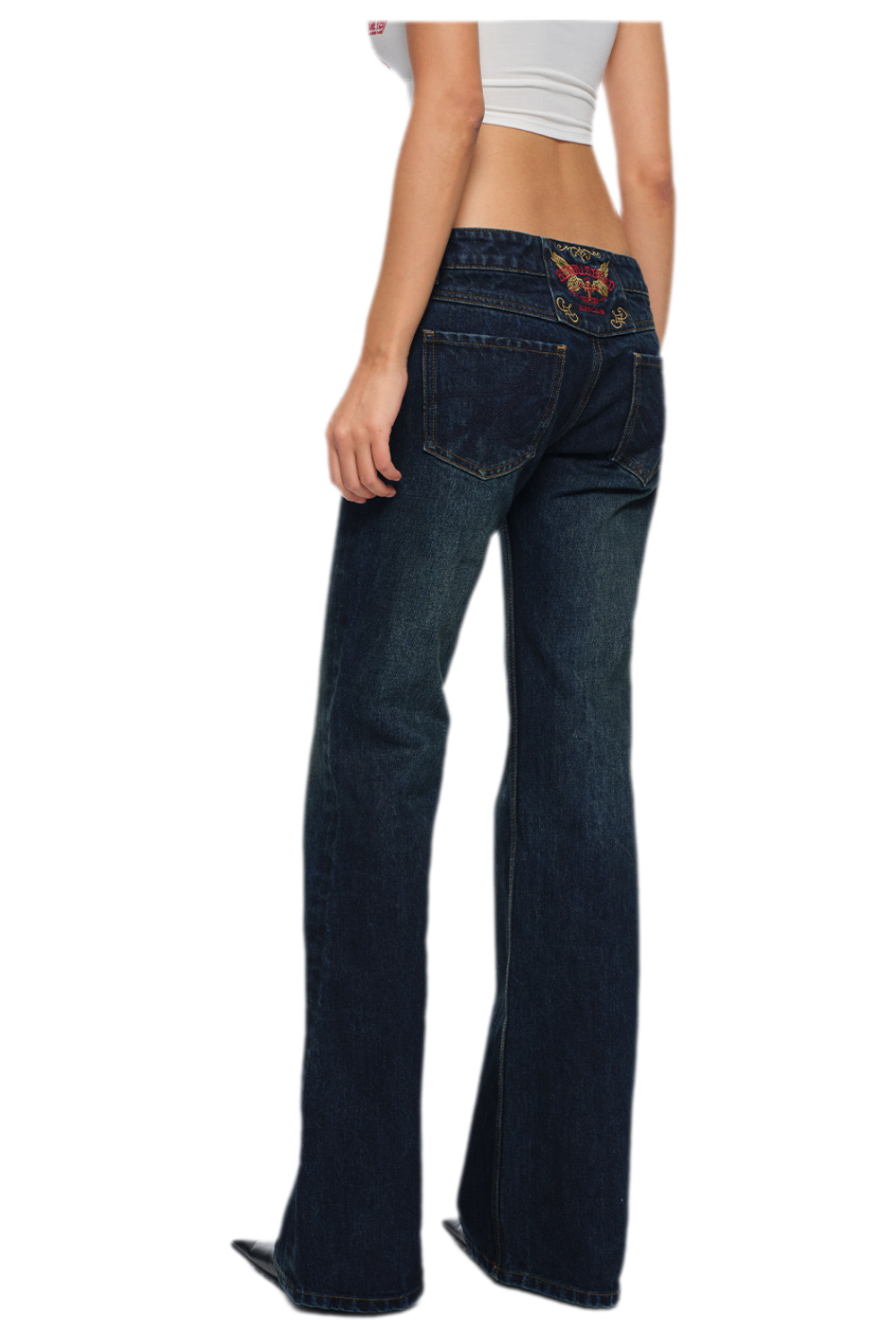 Embroidered Low-Rise Flared Jeans