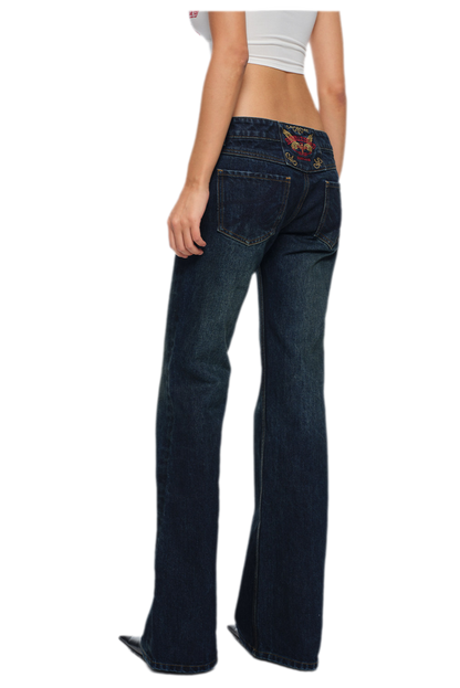 Embroidered Low-Rise Flared Jeans