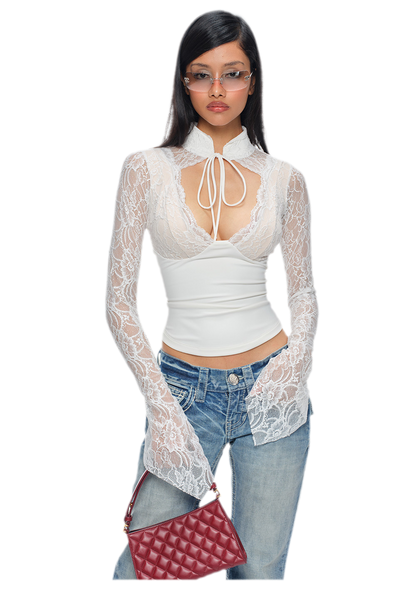Chinese Lace Cutout Cropped Top