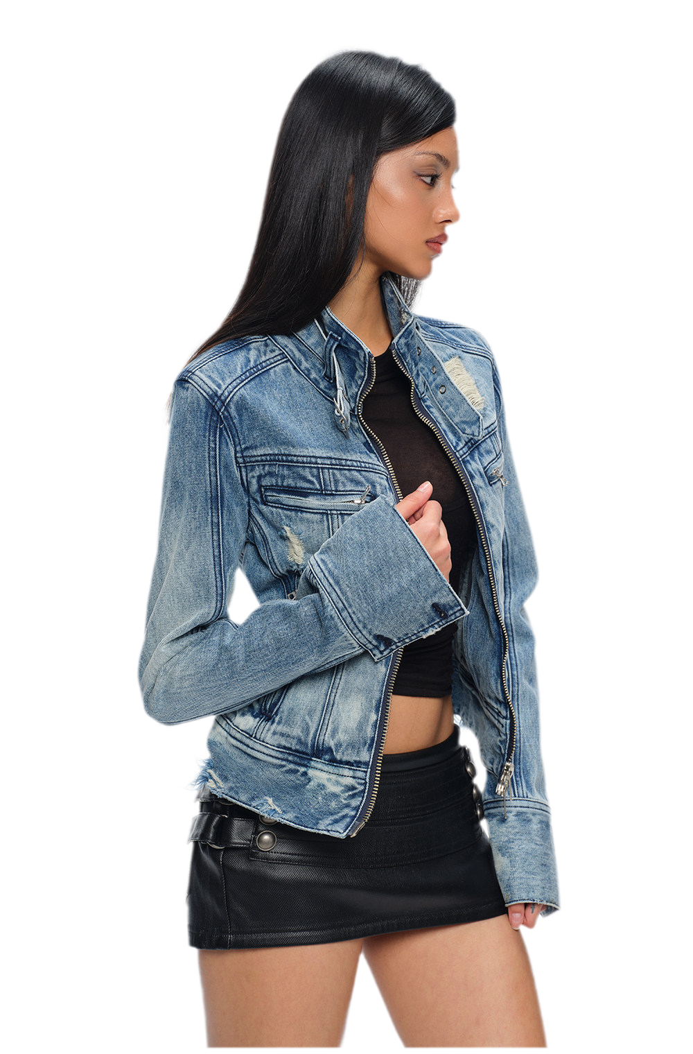 Distressed Cropped Denim Jacket