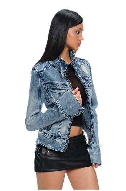 Distressed Cropped Denim Jacket