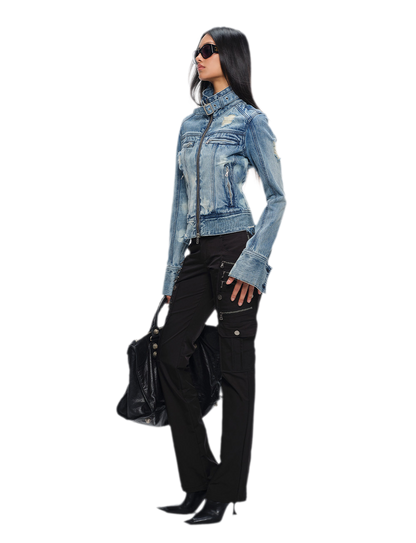 Distressed Cropped Denim Jacket