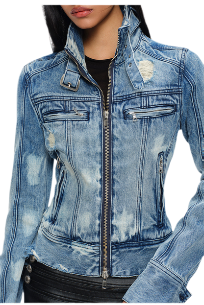 Distressed Cropped Denim Jacket