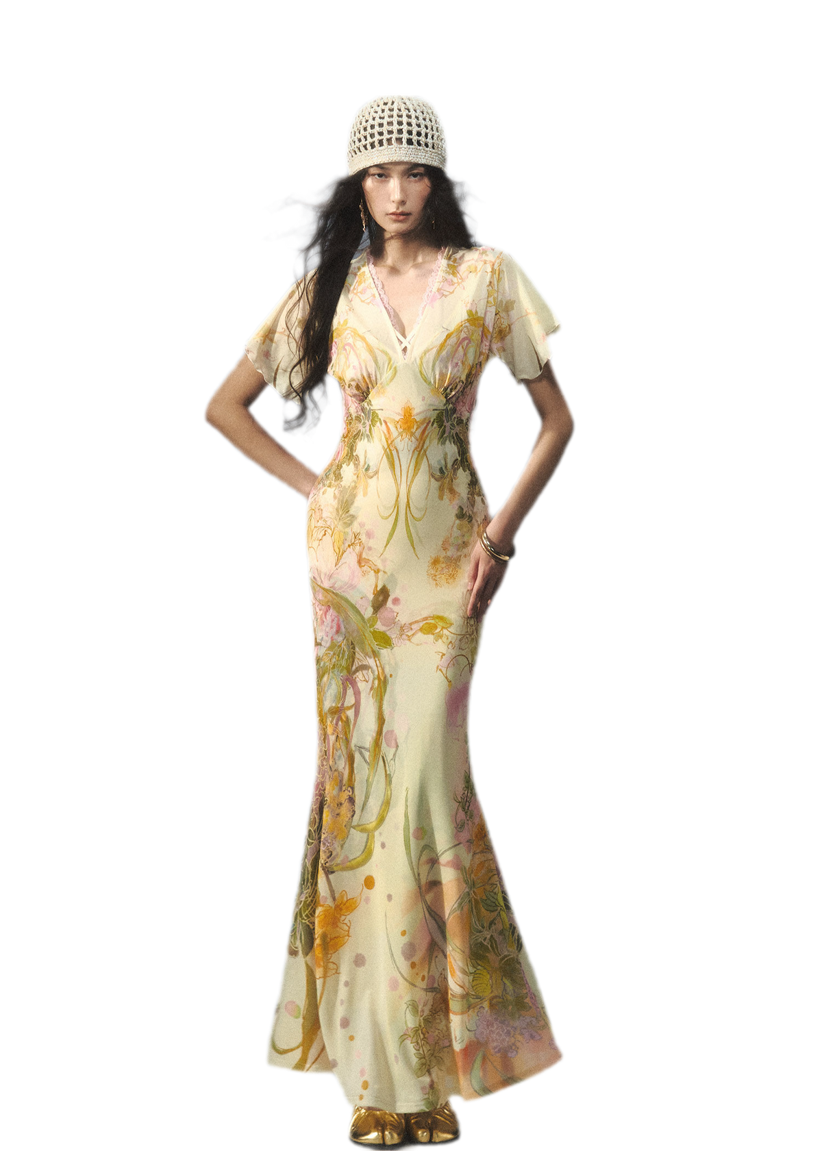 Aquarell-Blumen-Fischschwanzkleid