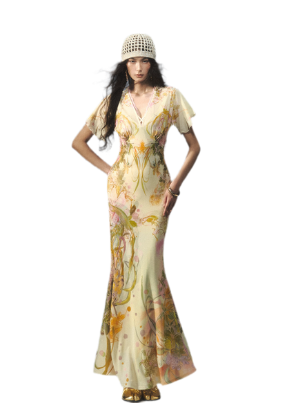 Aquarell-Blumen-Fischschwanzkleid