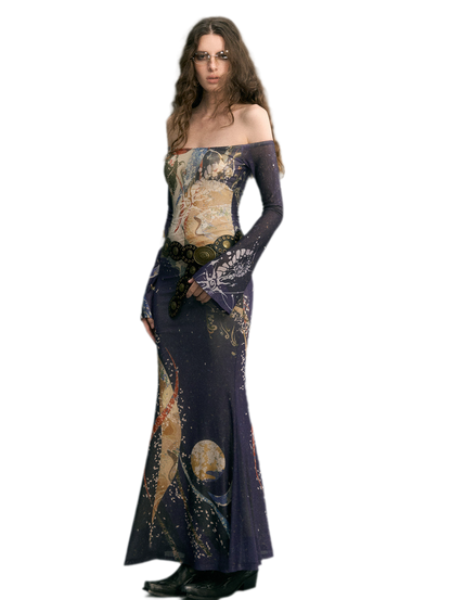 Perlenkrähen-Strickkleid im Meerjungfrauenstil