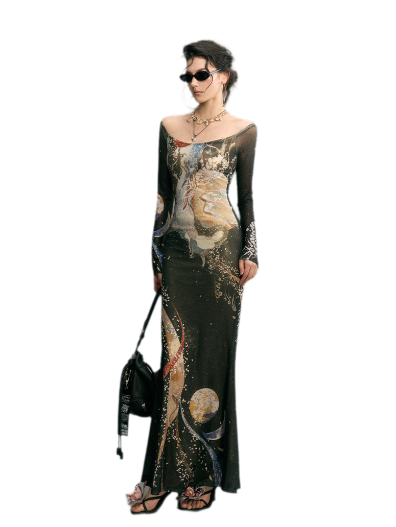 Perlenkrähen-Strickkleid im Meerjungfrauenstil