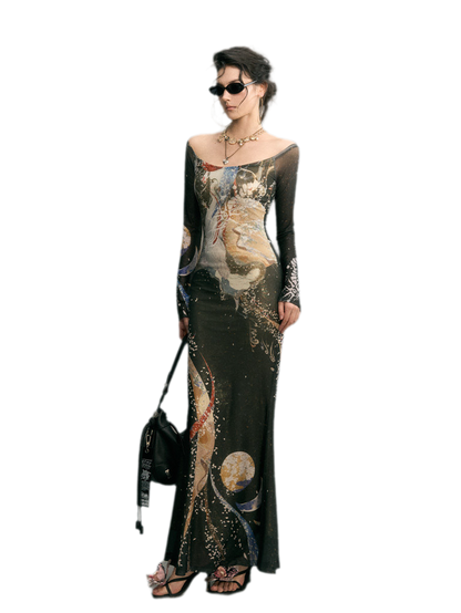 Perlenkrähen-Strickkleid im Meerjungfrauenstil