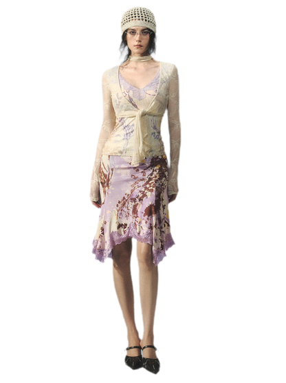 Cardigan aderente con pannelli in pizzo
