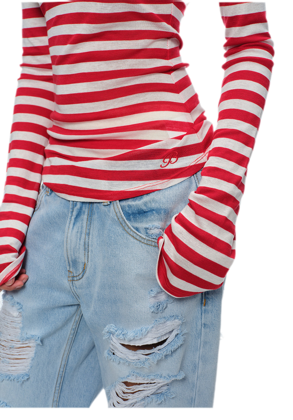 Wool V-Neck Striped T-Shirt