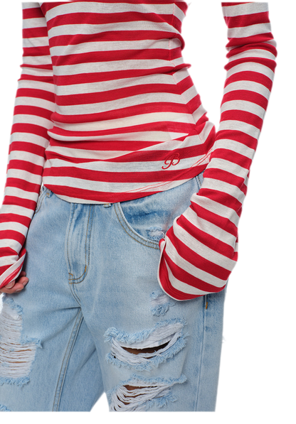 Wool V-Neck Striped T-Shirt