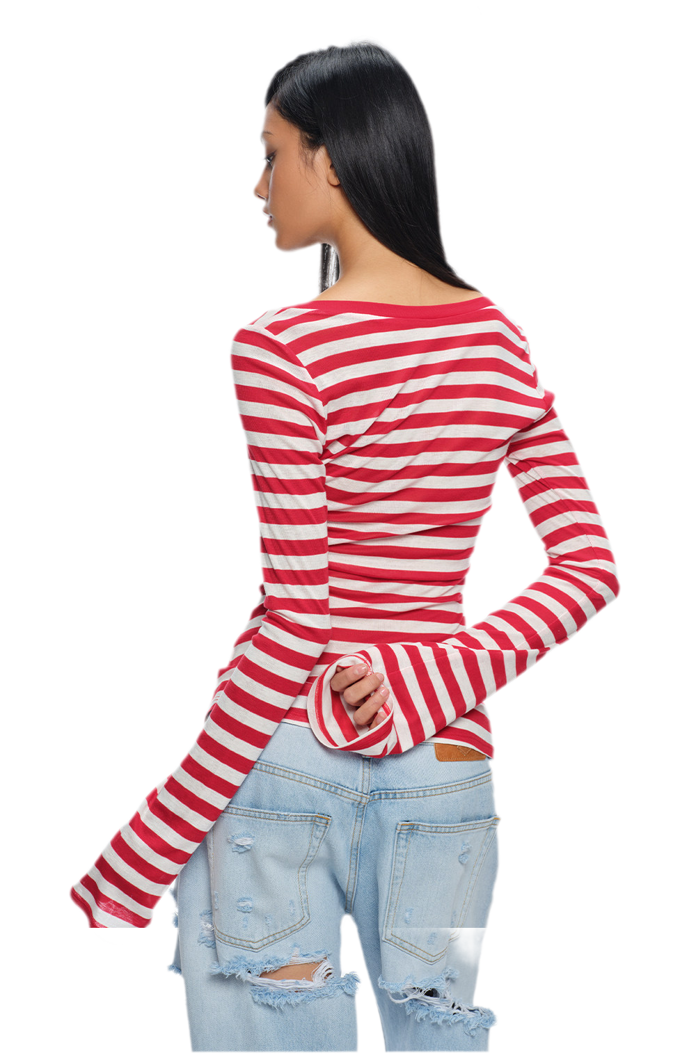 Wool V-Neck Striped T-Shirt