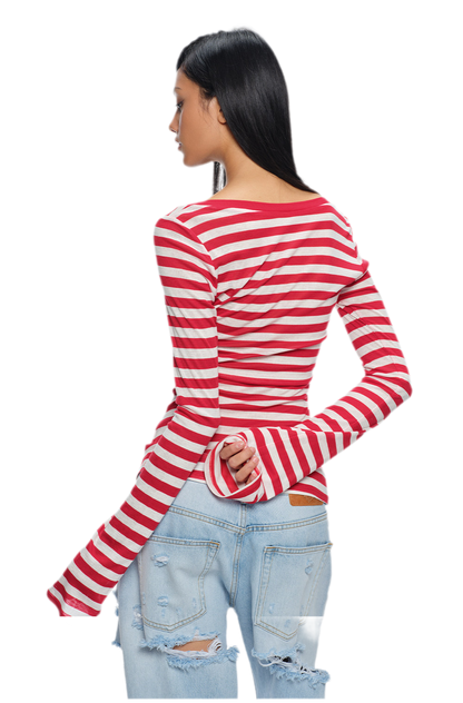 Wool V-Neck Striped T-Shirt