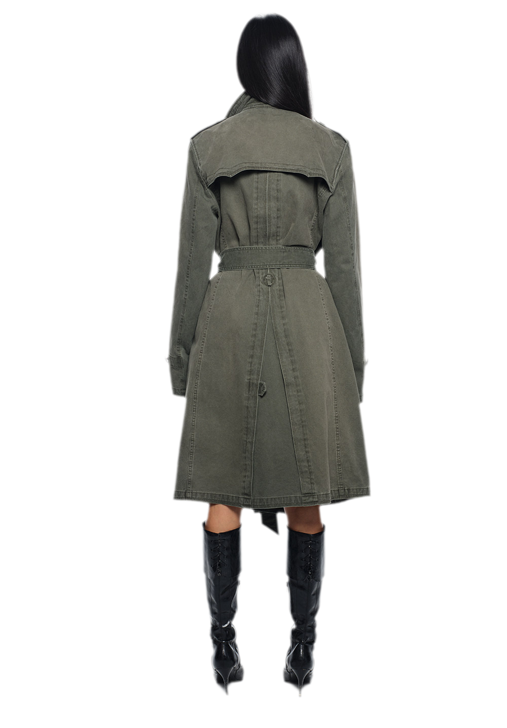 Washed Military Green Trench Coat