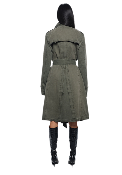 Washed Military Green Trench Coat