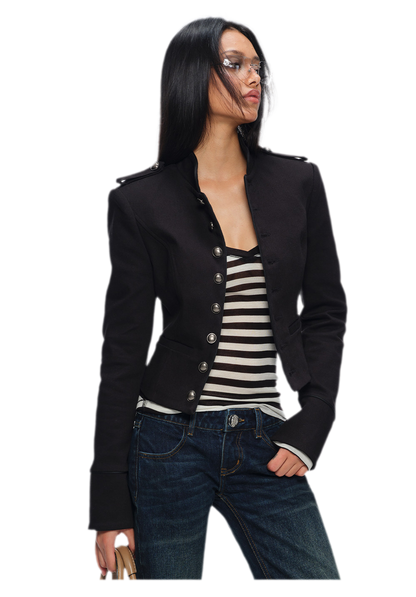 Coated Napoleon Fitted Cropped Jacket