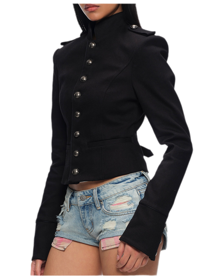Coated Napoleon Fitted Cropped Jacket