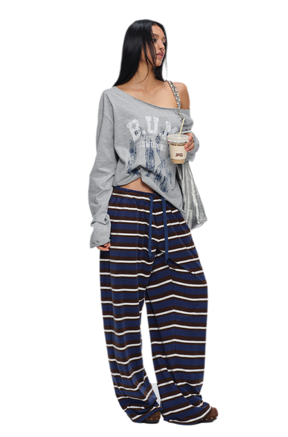 Asymmetric Printed Oversized Long-Sleeve T-Shirt