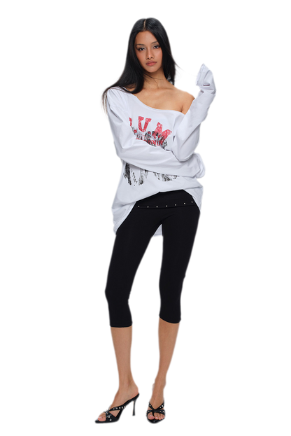 Asymmetric Printed Oversized Long-Sleeve T-Shirt