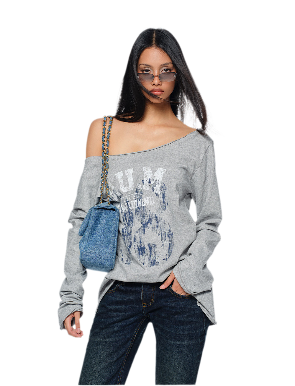 Asymmetric Printed Oversized Long-Sleeve T-Shirt