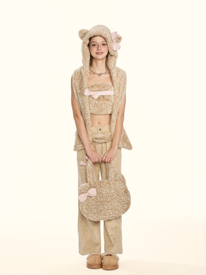 Cappello-sciarpa in pelliccia con stampa leopardata