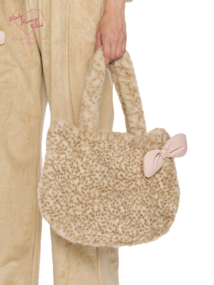Leopard Plush Bow Shoulder Bag