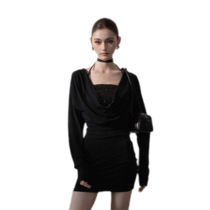 Sequined Draped Cowl Bodycon Dress