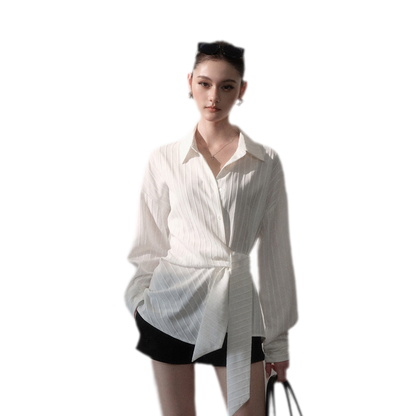 Vertical Striped Tie-Waist Shirt