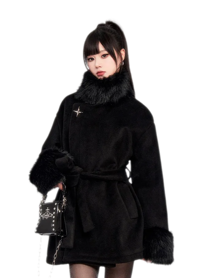 Faux Fur Short Wrap Coat