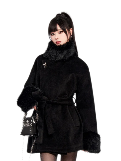 Faux Fur Short Wrap Coat