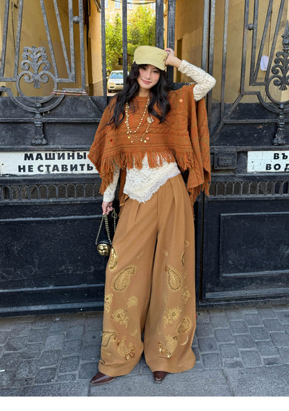 Sequin Paisley Wide-Leg Pants