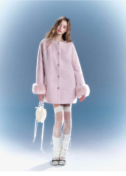 Fur Trim Relaxed Wool Coat