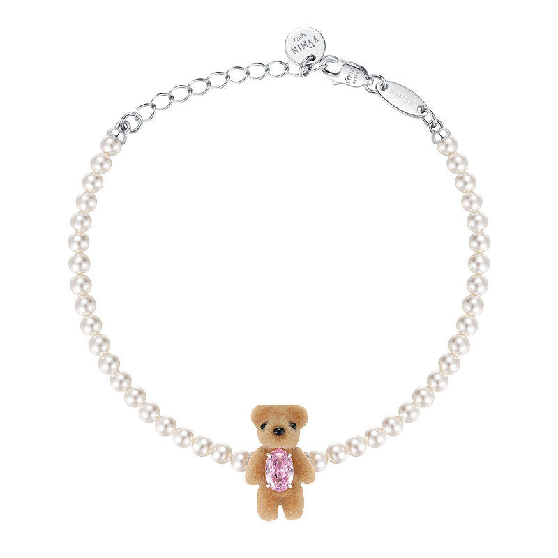 Flocked Teddy Bear Pearl Bracelet