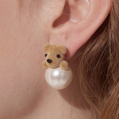 Pearl Teddy Bear Earrings