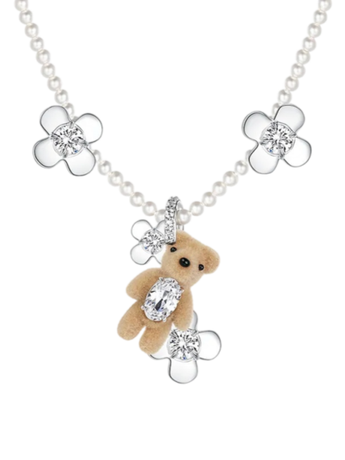 Floral Bear Pearl Necklace