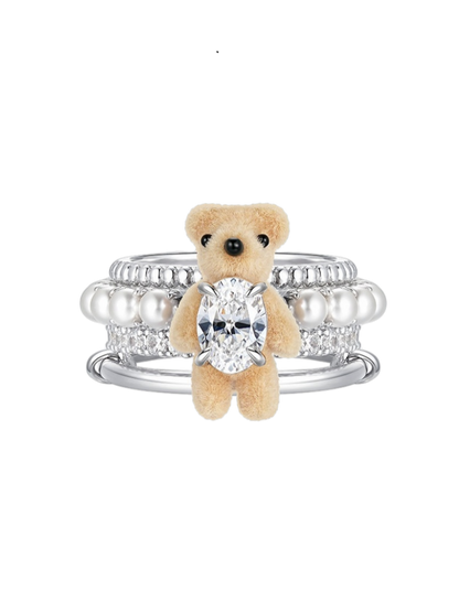 Plush Teddy Bear Pearl Ring