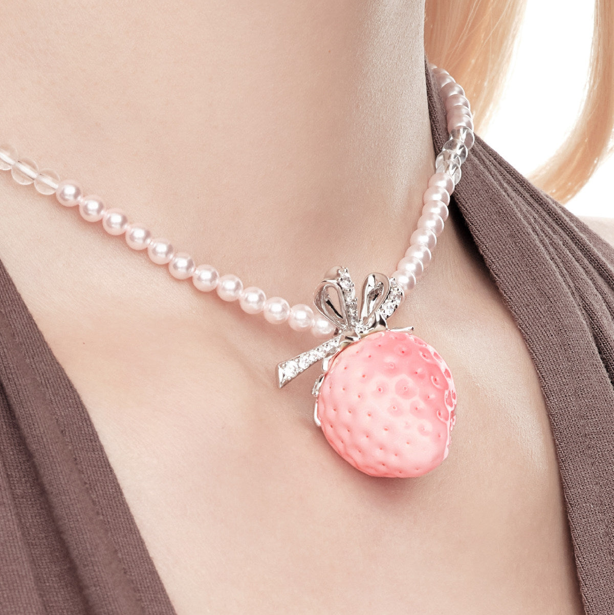 Crystal Pearl Strawberry Necklace