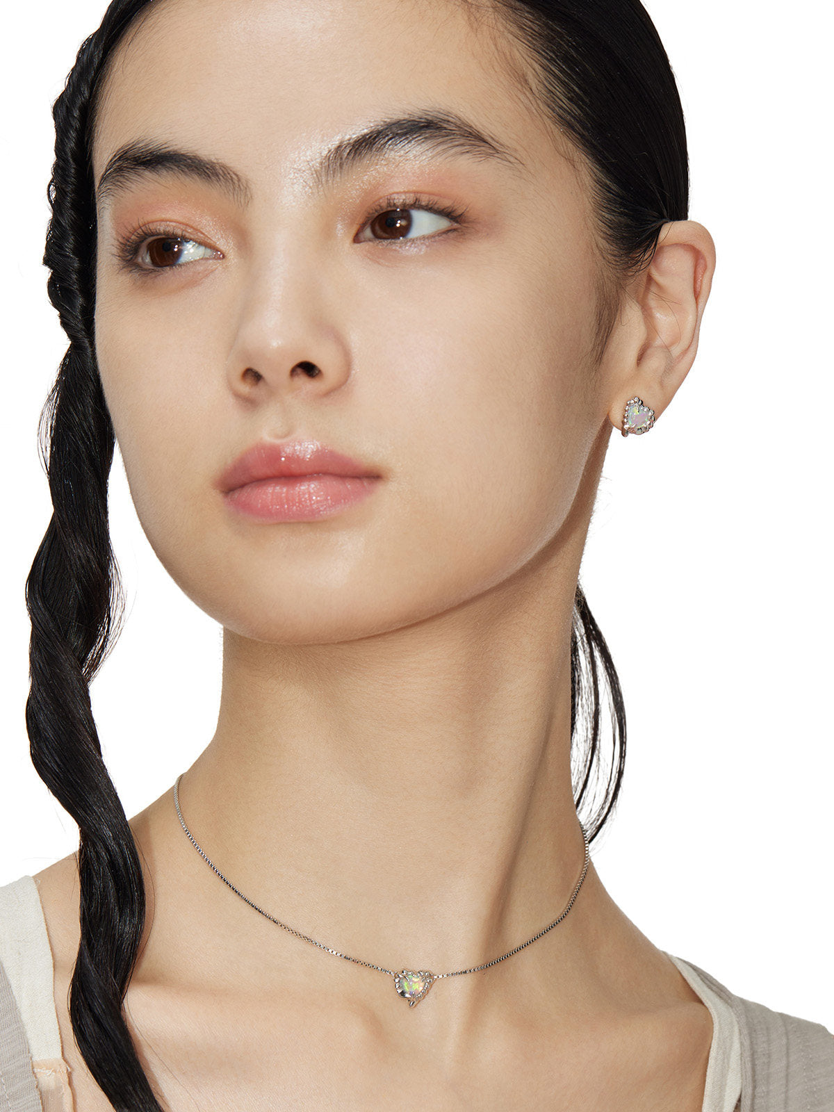 Heart Opal Silver Earrings
