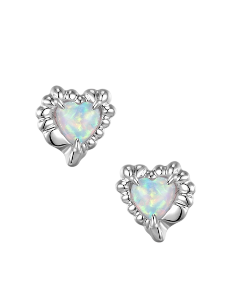 Heart Opal Silver Earrings